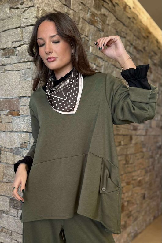 Sola Smart Tech Split Back Peplum Top Khaki